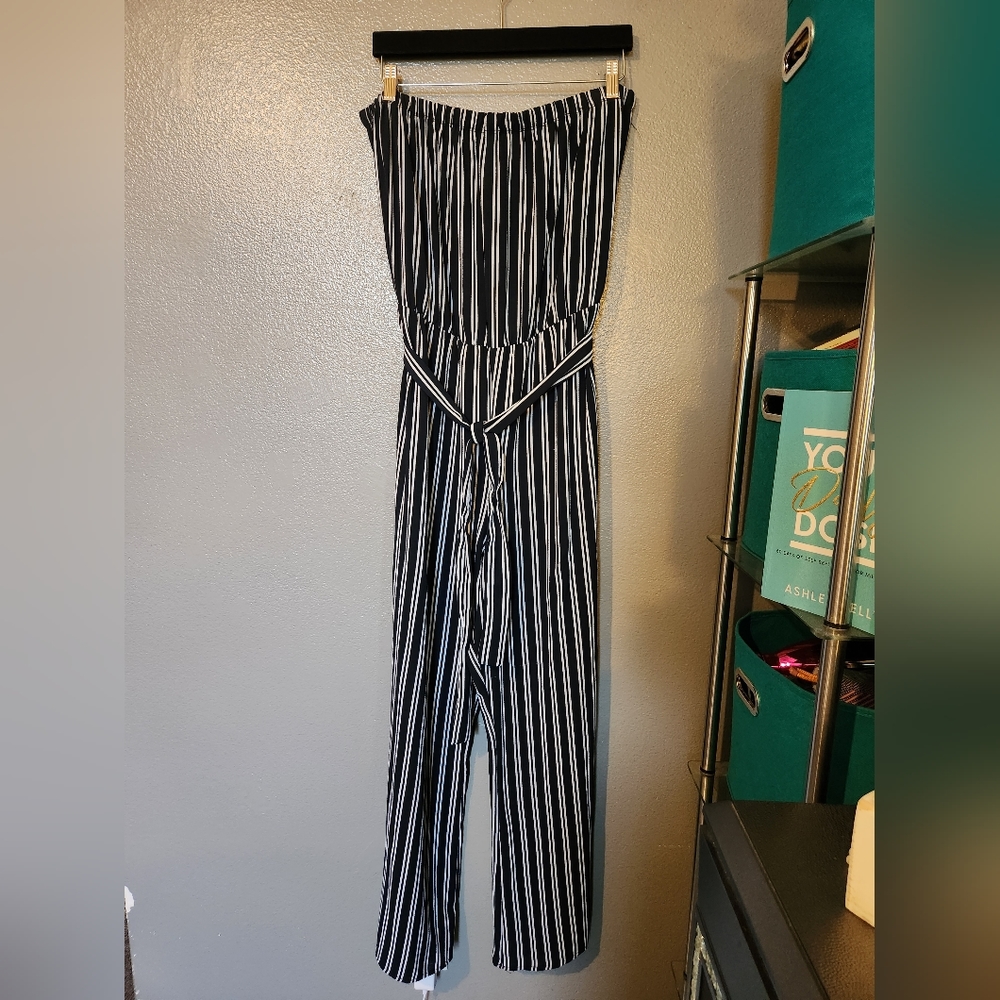 Navy Blue and White Jumpsuit